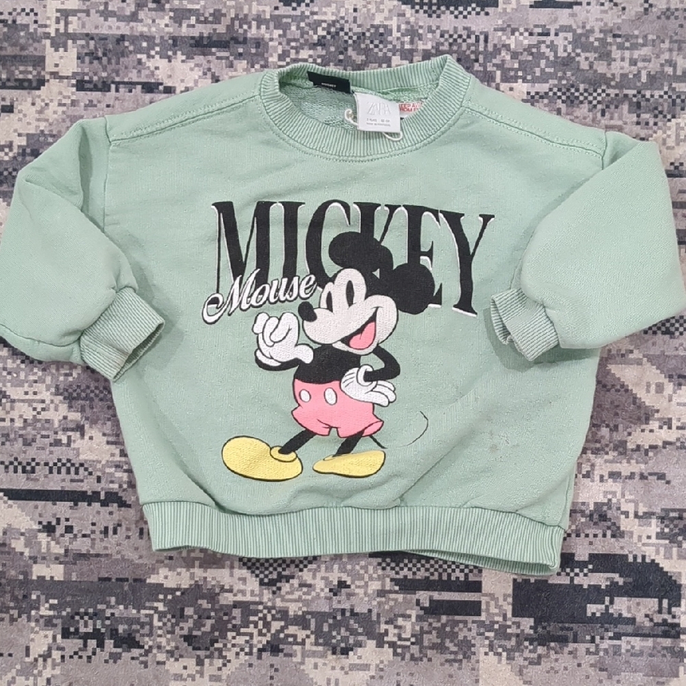 Size 2T Unisex Mickey Mouse Kids Green Sweatshirt